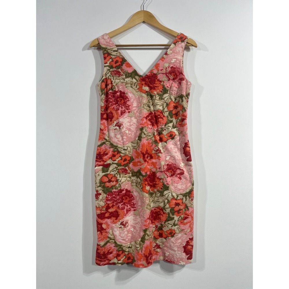 Talbots Resort Event Formal 90s Floral Sleeveless Cotton Sheath Dress 4 Romantic